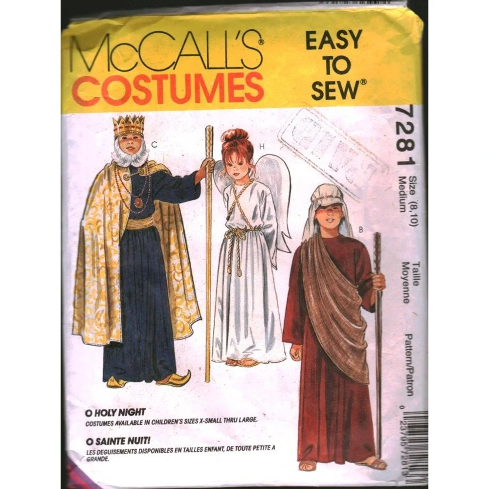 McCall's 7281 Kids Nativity Costume Sewing Pattern King Angel Shepherd Size 8-10